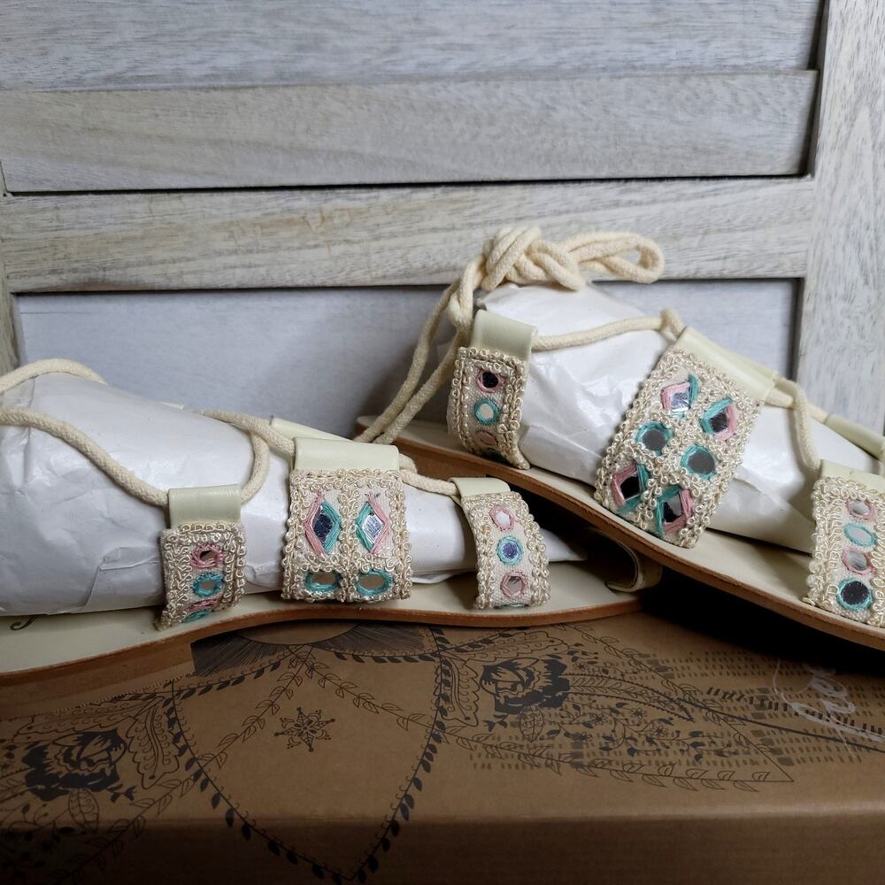New Free People Sandal EUR 39.5 Strappy Lace Size 9 Womens Shoes Cream Tan